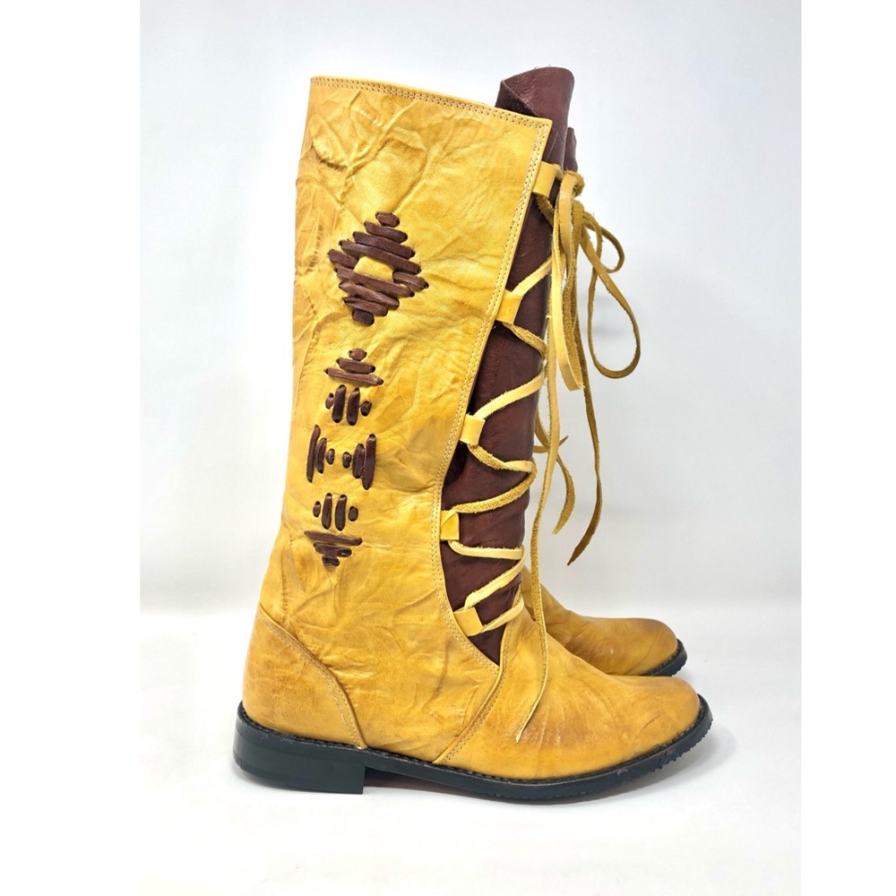 Handmade Genuine Leather Lace-up Festival Boots 38